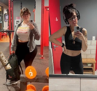 Before and after for Wellness and Peptide Membership at Bloom Aesthetics, highlighting personal transformation from medical weight loss